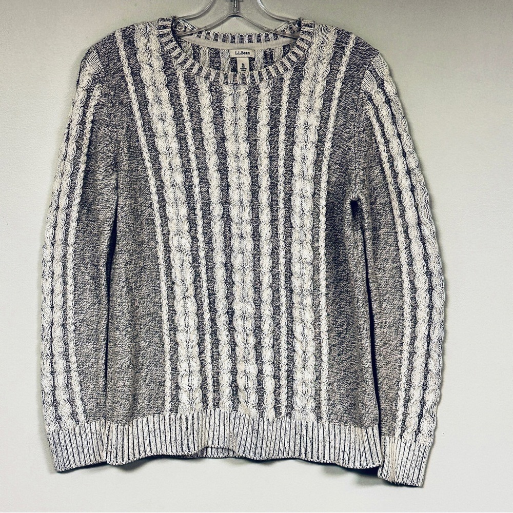 L.L.Bean, Crew Neck Cable Kinit Sweater, Pullover, 100% Cotton, Long Sleeve, M